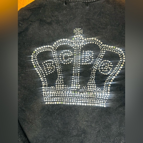BCBG Max Azria Black Rhinestone Crown Zip Jacket Size S Y2K Glam Streetwear - Picture 8 of 10